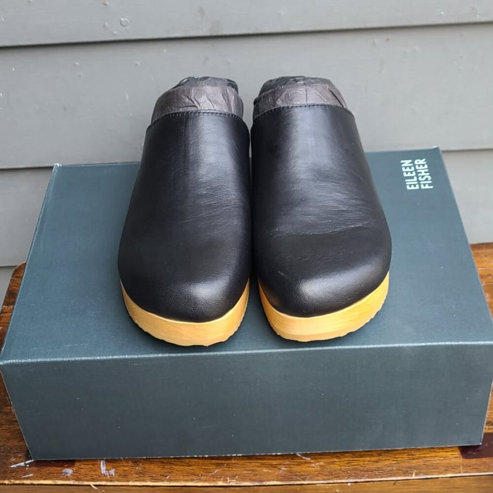 Eileen Fisher Black Leather Clogs Size 9 1/2 NIB! - Picture 2 of 13